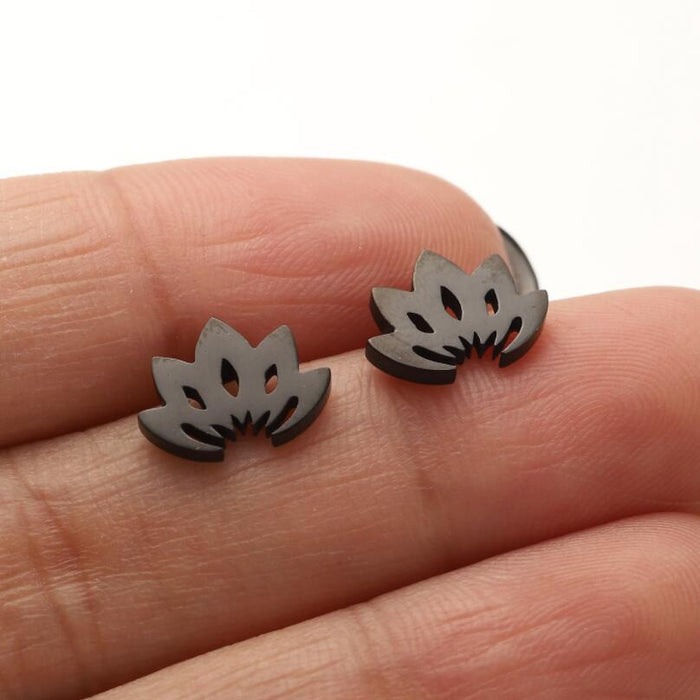 Lotus Flower Hollow Stainless Steel Stud Earrings - Simple and Elegant Floral Jewelry