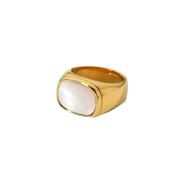 18K Gold Stainless Steel Geometric Ring with Pearl Inlay