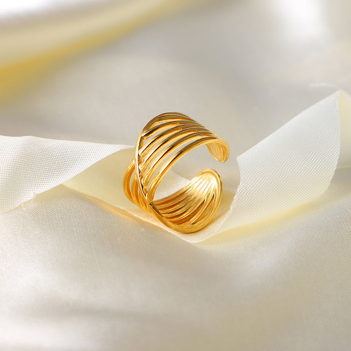 Vintage 18K Gold Plated Stainless Steel Ring with Wavy Design