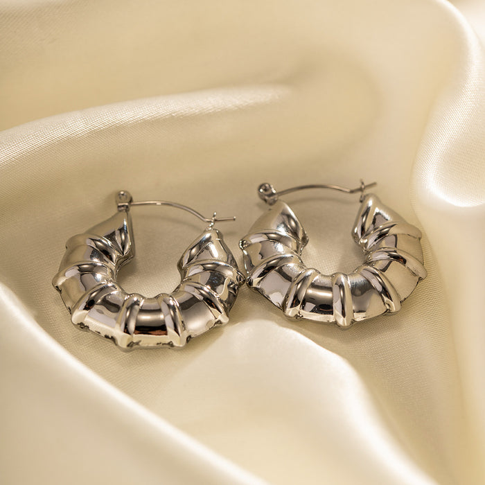 European New Titanium Steel Earrings - Fashionable Stainless Steel Twisted Hollow Hoop Earrings