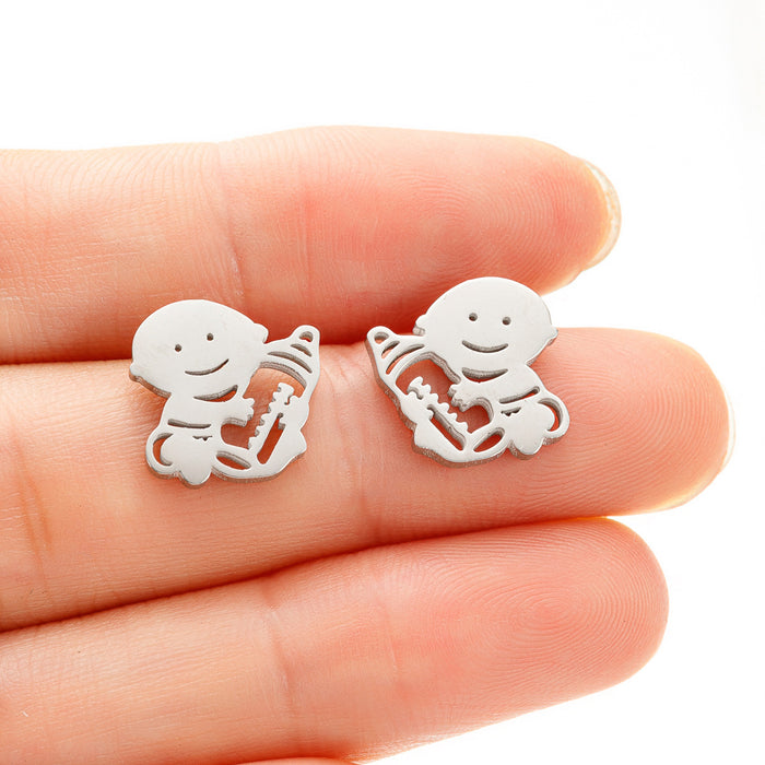 Baby Stainless Steel Stud Earrings - Adorable Mini Cartoon Jewelry for Babies