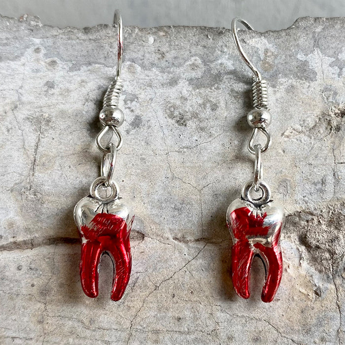 Skull Blood Stain Halloween Earrings with Fang Party Design