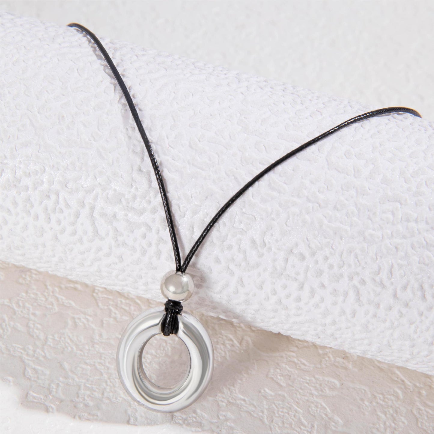 Minimalist Round Pendant Necklace with Black Cord