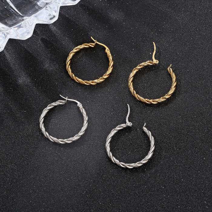 Stainless steel round earrings niche personality titanium steel twisted wire design