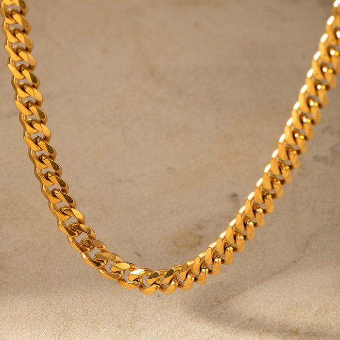 18K Gold-Plated Stainless Steel Pendant Necklace - Popular 7mm Wide 45cm Titanium Steel Chain