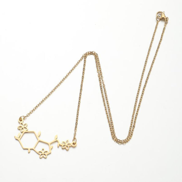 Chemical molecule pendant necklace, fashionable polygonal flower leaf stainless steel jewelry wholesale