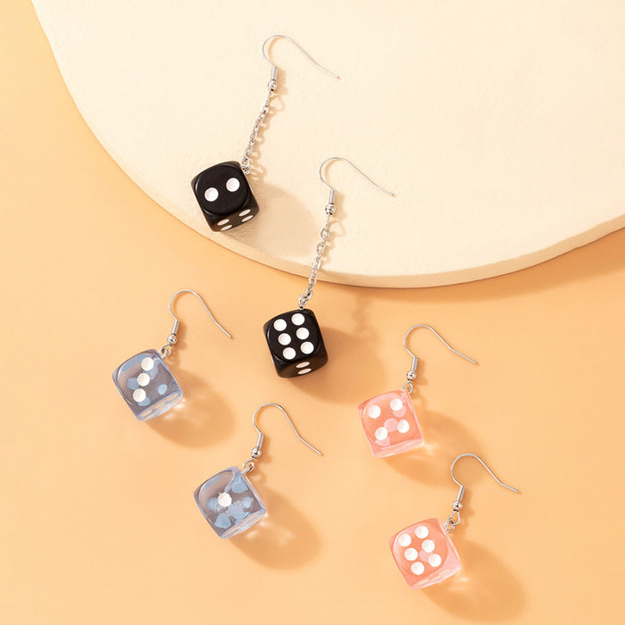 Blue resin dice ear hooks three-dimensional geometric earrings