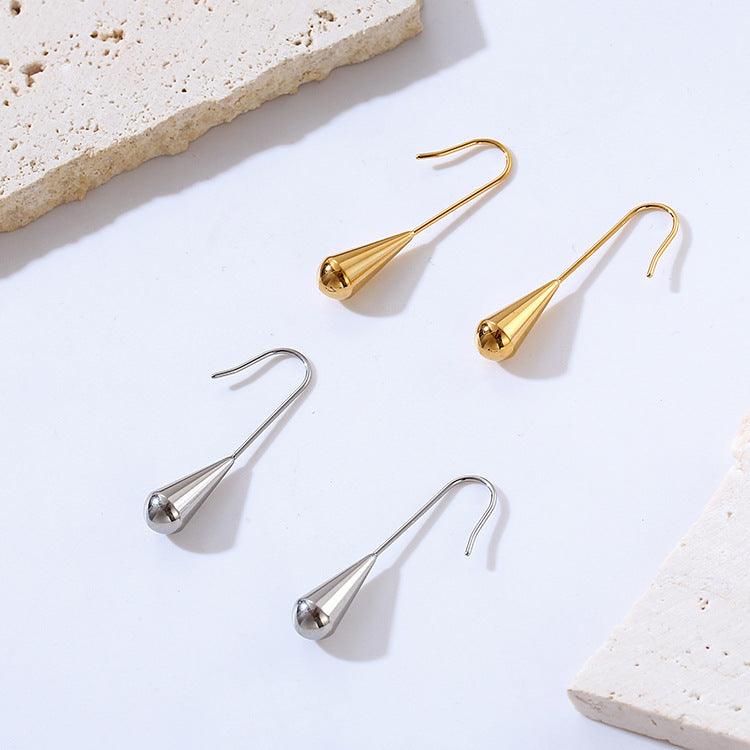 Simple teardrop earrings French retro stainless steel earrings - wallojewerly 