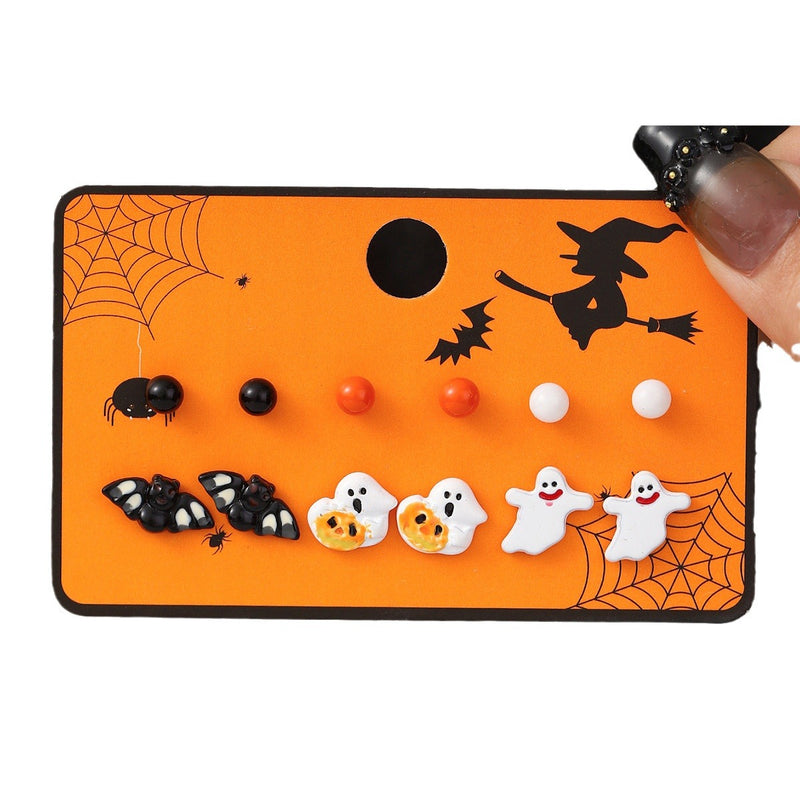 Wholesale Halloween Cartoon Stud Earrings Set - Spooky Pumpkin, Ghost & Bat Alloy Earring Multipack for Women - wallojewerly 