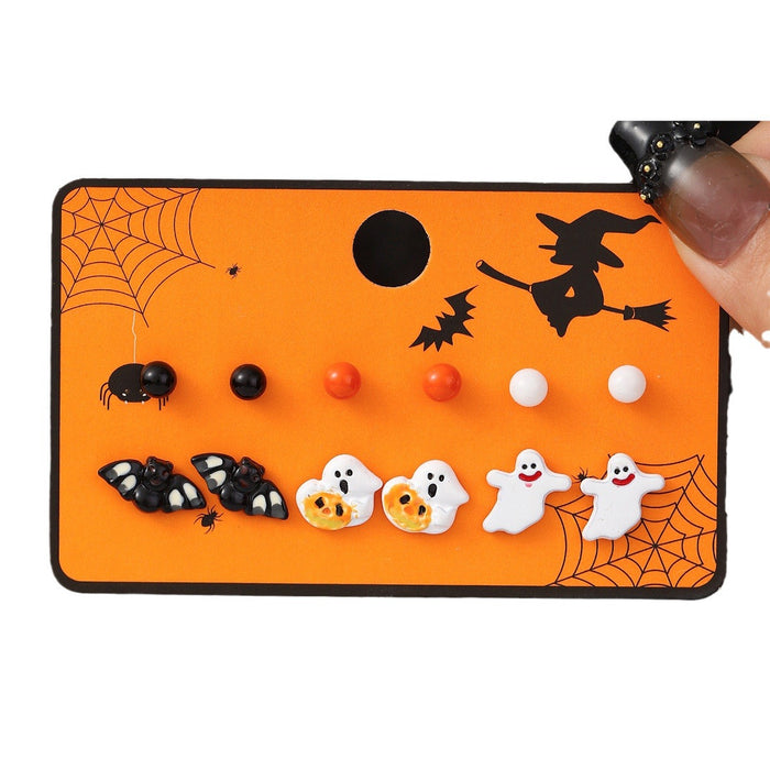 Wholesale Halloween Cartoon Stud Earrings Set - Spooky Pumpkin, Ghost & Bat Alloy Earring Multipack for Women