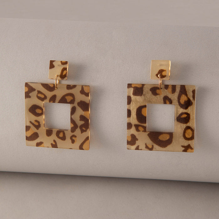 Geometric square leopard print earrings personality fashion all-match ethnic style earrings