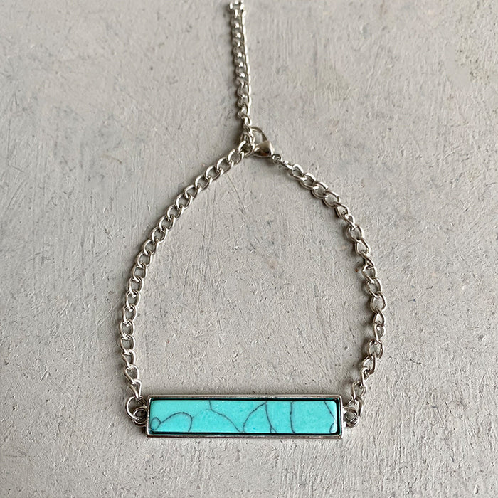 Simple Turquoise Bracelet with Geometric Bar and Western Cowboy Style