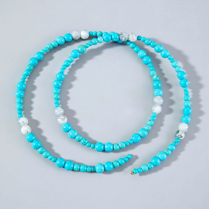 Turquoise Beach Vacation Beaded Bracelet Set - Retro Greenstone Arm Chain