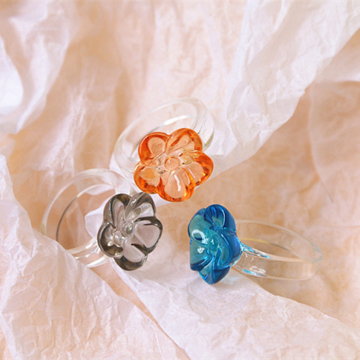 Flower three-dimensional resin couple ring