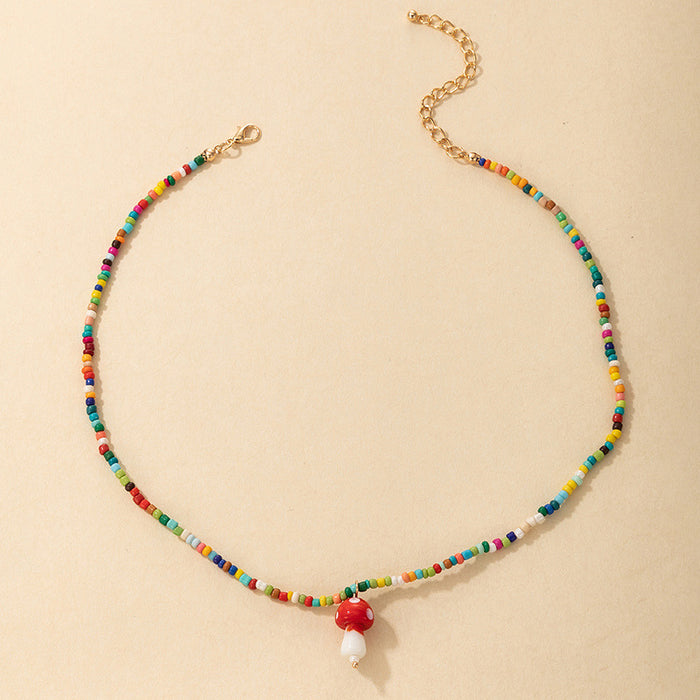 Colorful Beaded Mushroom Pendant Necklace with Candy Color Beads Design