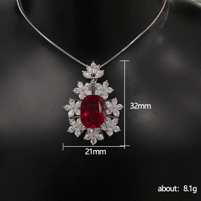 Imitation ruby flower pendant women's necklace