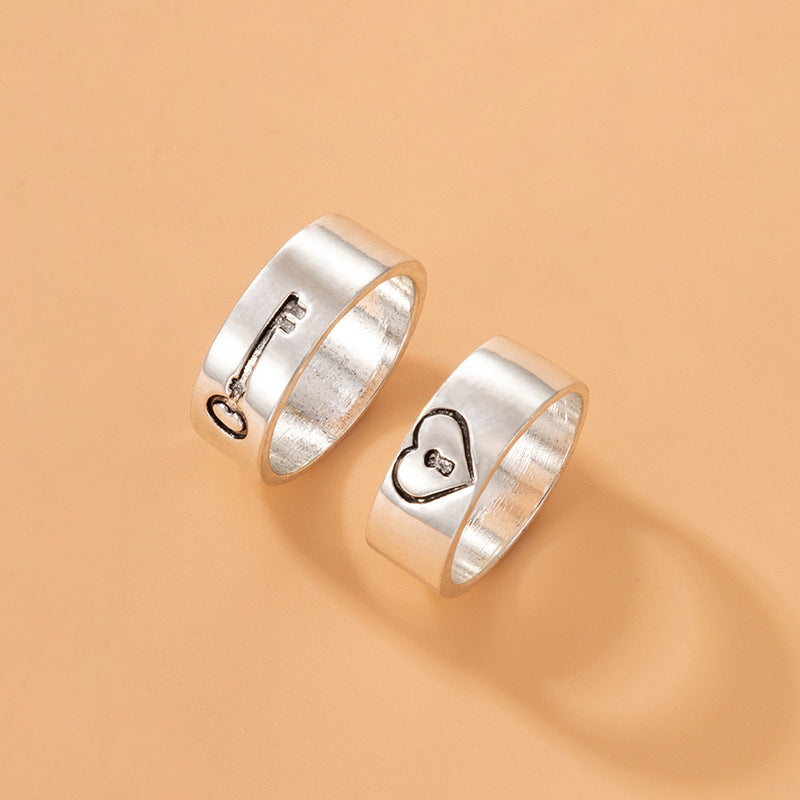 Love Couple Geometric Letter Ring Set