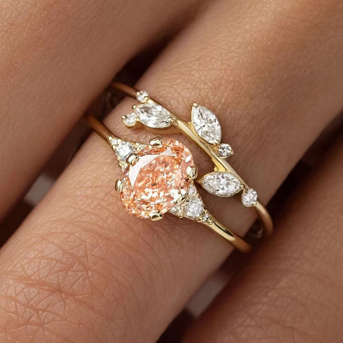 Anillo de imitación de diamantes con pétalos de hojas, joyería pequeña, fresca y sencilla.