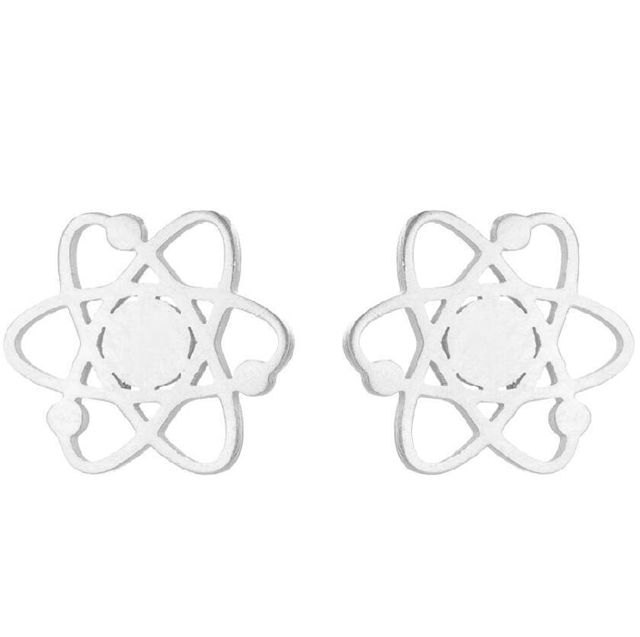 Pendientes de acero inoxidable con forma de planeta y molécula: joyería geométrica asimétrica