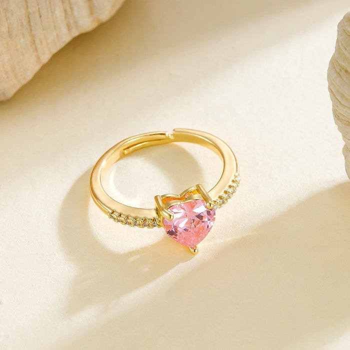 Wholesale pink heart-shaped zircon open rings