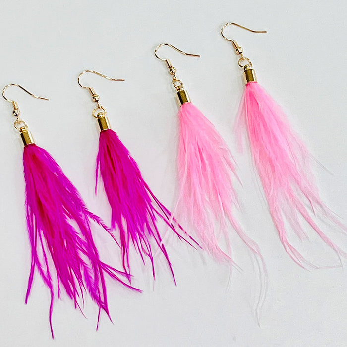 Pink Ostrich Feather Earrings with Barbie Pink Party Style for Christmas