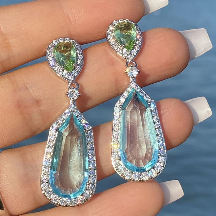 Aquamarine Zirconia Wedding Earrings