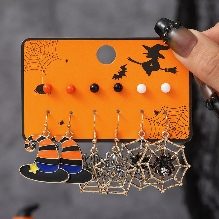 Wholesale Halloween Cartoon Stud Earrings Set - Spooky Pumpkin, Ghost & Bat Alloy Earring Multipack for Women