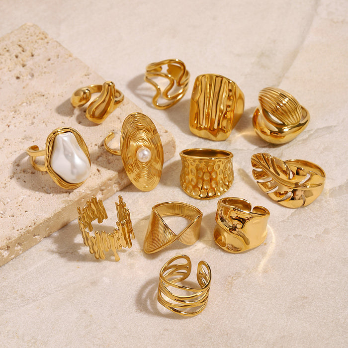 Stainless steel and gold pearl ring