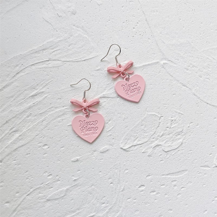 Heart Bow Earrings Handmade Pink Girl Earrings