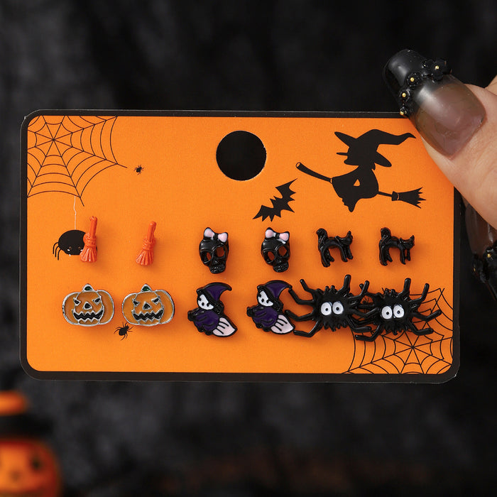 Wholesale Halloween Cartoon Stud Earrings Set - Spooky Pumpkin, Ghost & Bat Alloy Earring Multipack for Women