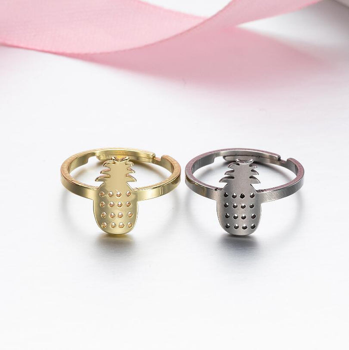 Retro hollow pineapple ring, European and American style stainless steel open ring wholesale