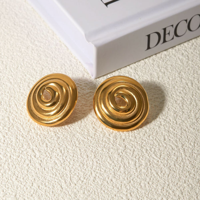 18K Gold Stainless Steel Spiral Circle Earrings - Mosquito Coil Shape Gold Plated Statement Earrings