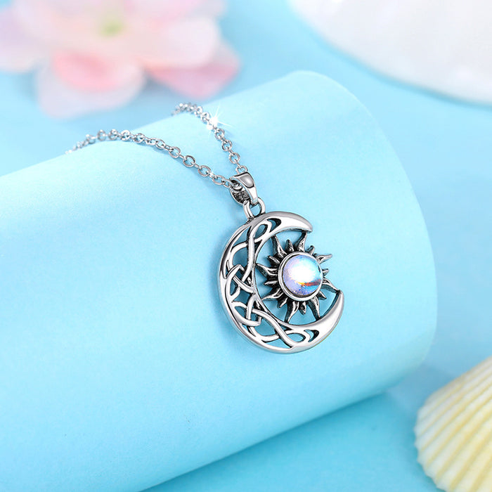 Sun and Moon Pendant Imitation Moonstone Retro Popular Clavicle Necklace