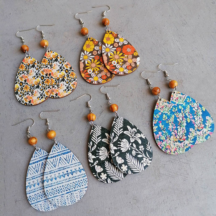 Vintage Bohemian Floral Teardrop Earrings with Print Design