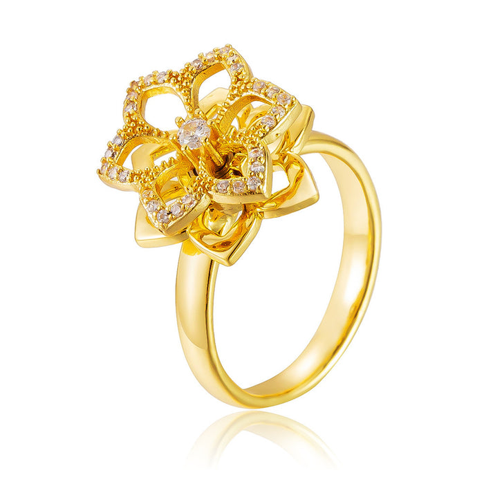 Wholesale copper micro-pave zircon six-leaf bauhinia rotating open ring