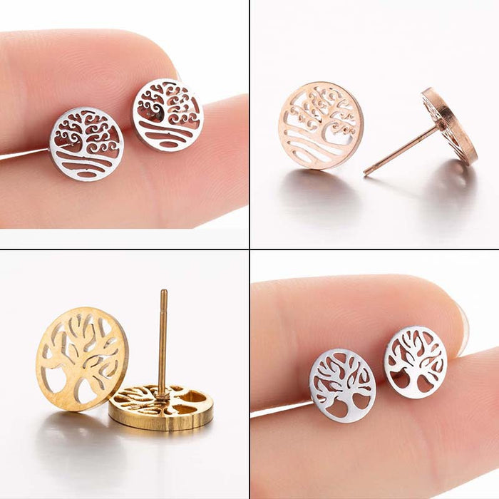 Tree of Life Stainless Steel Stud Earrings - Elegant and Symbolic Jewelry for Women