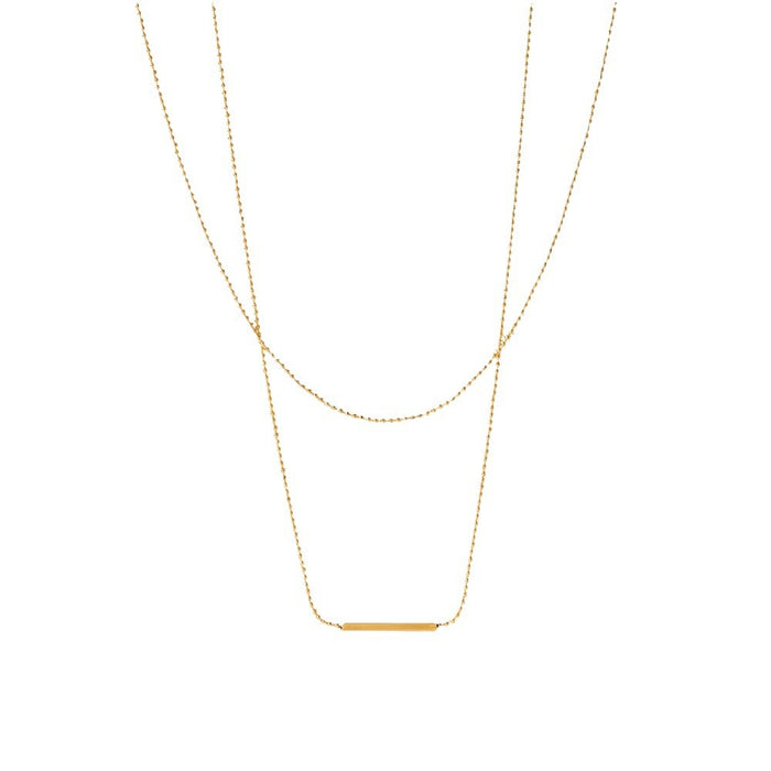 INS-Style Classic Double Layer T-Bar Necklace - 18K Gold-Plated Stainless Steel Pendant Necklace for Women