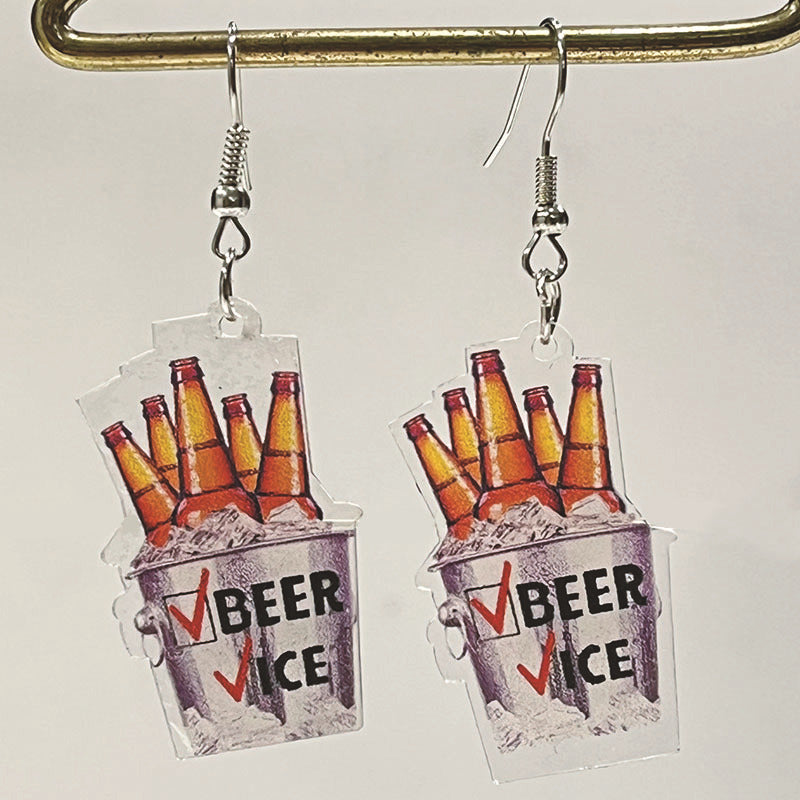 Beer Ice Beer Transparent Water Drop Acrylic Earrings - wallojewerly 