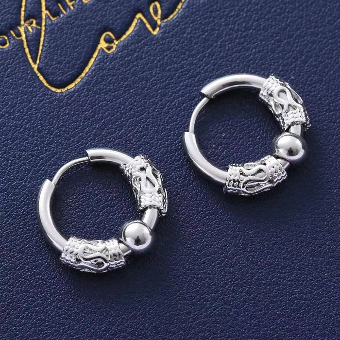 Titanium steel men's dragon pattern Chinese style earrings 304 round wire ear buckle manufacturer