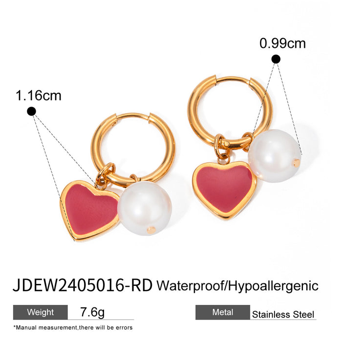 Stainless steel oil drop heart earrings pearl earrings