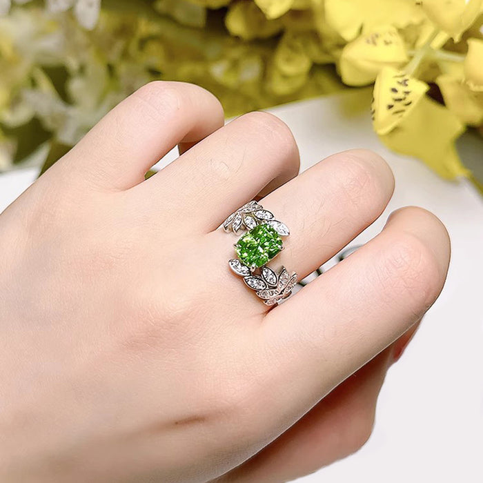 Anillo de hoja floral con diseño geométrico para el dedo índice