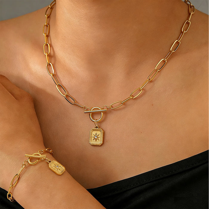Wholesale stainless steel and titanium steel star-shaped pink necklace