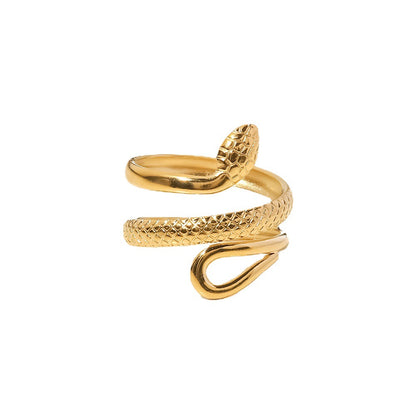 Classic 18K Gold Plated Snake Design Ring - Adjustable Hollow Stainless Steel Jewelry