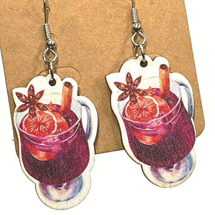 Wooden drinking cat earrings