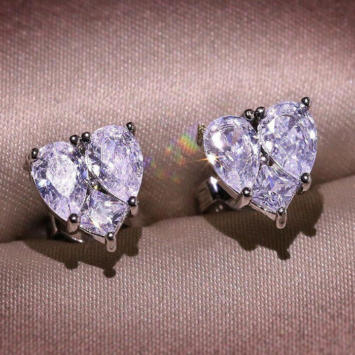 Love heart earrings super shiny diamond zircon stud earrings