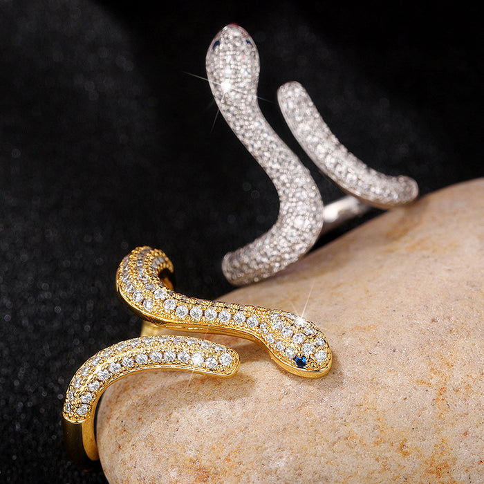 Anillo de serpiente súper brillante con circonita cúbica, diseño de nicho, anillo abierto de lujo ligero