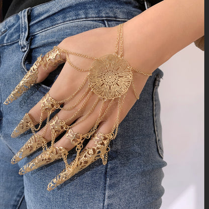 Gothic Metal Chain Hand Chain with Spiked Tassels - Creative and Edgy Jewelry for Women