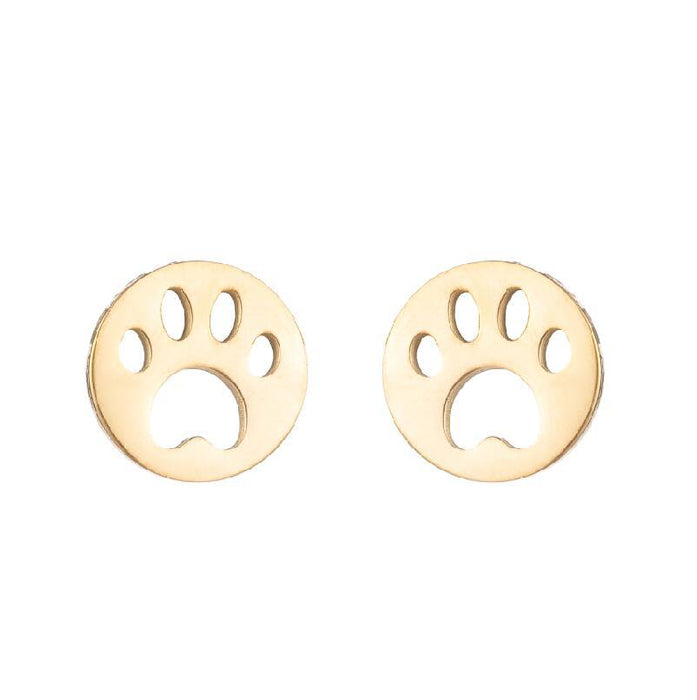 Paw Print Stainless Steel Stud Earrings - Cute and Playful Animal Jewelry