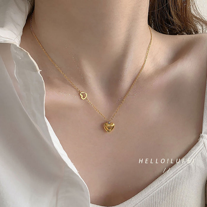 18K Gold-Plated Double Heart Pendant Necklace - Women's Fashion Jewelry