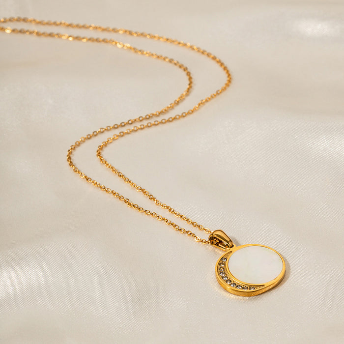 18K Gold-Plated Stainless Steel Necklace - Shell and Zircon Sun and Moon Pendant for Women